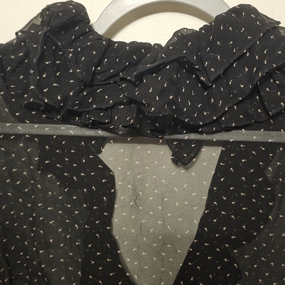 Ralph Lauren Blue Label 100% Silk Ruffle Blouse Black Sheer Paisley Sz 6 - Picture 9 of 9
